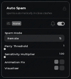 Auto Spam settings in the Sydra menu