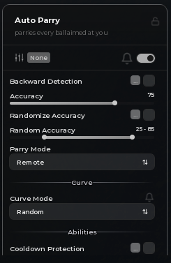 Auto Parry settings in the Sydra menu